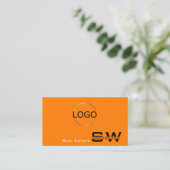 Stilvoll Schlichtes Orange Black mit Monogram und  Visitenkarte (Stehend Vorderseite)