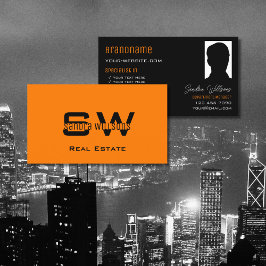 Stilvoll Schlichtes Orange Black mit Monogramm und Visitenkarte
