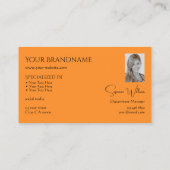 Stilvoll Schlichtes Orange mit Monogramm und Foto  Visitenkarte (Rückseite)