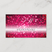 Stilvoll schwarz-rosa funkelnder Glitzer Monogram Visitenkarte (Vorderseite)