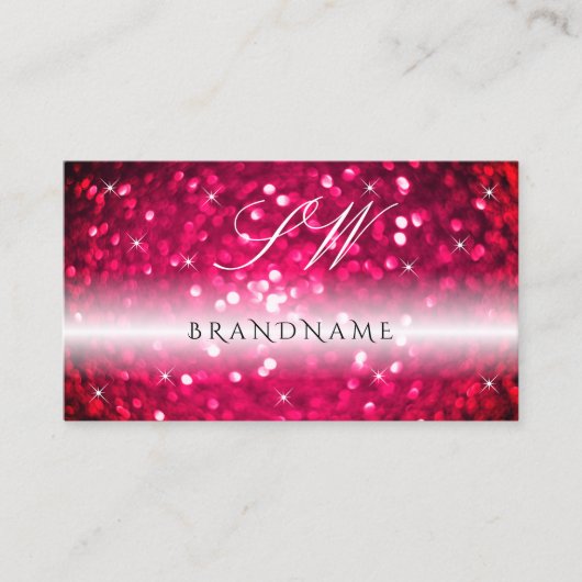 Stilvoll schwarz-rosa funkelnder Glitzer Monogram Visitenkarte (Vorderseite)