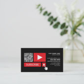 Stilvoll schwarz & rot - QR Code, Youtube - Vlogge Visitenkarte (Stehend Vorderseite)