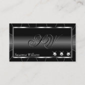 Stilvoll Schwarz und Weiß mit Diamonds & Monogram Visitenkarte (Vorderseite)