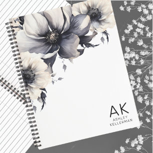 Stilvoll schwarz weiß floral monogrammiert notizblock
