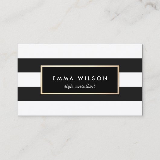 Stilvoll schwarz-weiß gestreift visitenkarte (Vorderseite)