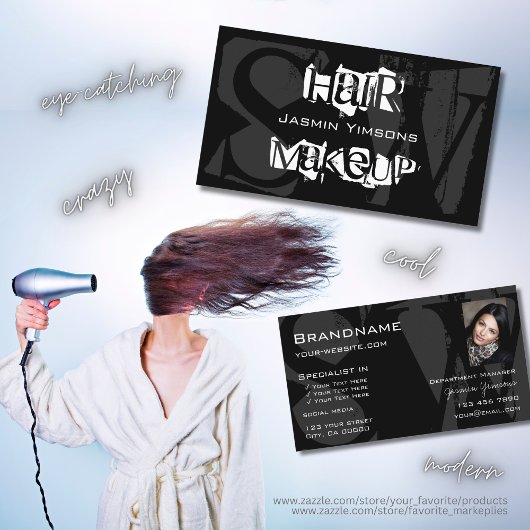 Stilvoll Schwarz-weiß grau mit Foto und Monogramm Visitenkarte