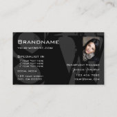 Stilvoll Schwarz-weiß grau mit Foto und Monogramm Visitenkarte (Rückseite)