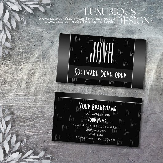 Stilvoll Schwarz/Weiß mit Gemusterten Buchstaben Visitenkarte