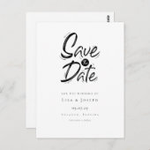 Stilvoll Schwarz-Weiß Save the Date geätzt Postkarte (Vorne/Hinten)