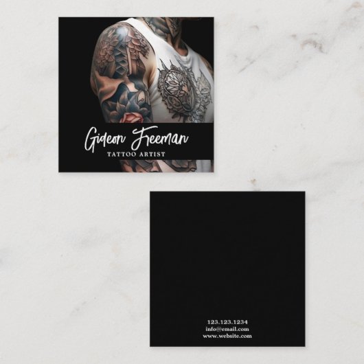 Stilvoll Schwarz & Weiß Tattooid Artist Tattoo Art Quadratische Visitenkarte (Vorne/Hinten)