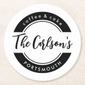 Stilvoll Schwarz-weißes, modernes Kalligrafie-Gesc Runder Pappuntersetzer (Vorderseite)