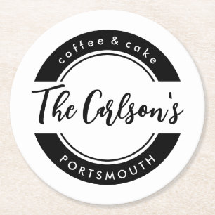 Stilvoll Schwarz-weißes, modernes Kalligrafie-Gesc Runder Pappuntersetzer