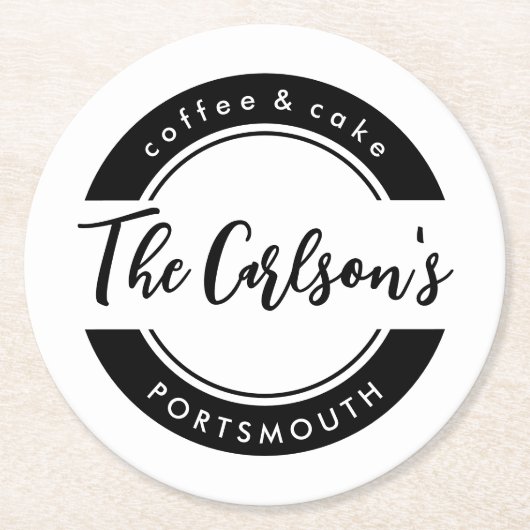 Stilvoll Schwarz-weißes, modernes Kalligrafie-Gesc Runder Pappuntersetzer (Vorderseite)