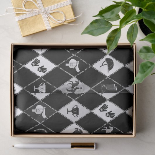 Stilvoll Schwarz-weißes Reittier Diamond Muster Seidenpapier (Geschenk)