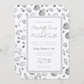 Stilvoll Schwarz-weißes Seashells-Muster Einladung (Vorne/Hinten)