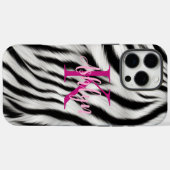 Stilvoll Schwarz-weißes Zebra Animal Pink Monogram Case-Mate iPhone Hülle (Rückseite (Horizontal))