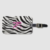 Stilvoll Schwarz-weißes Zebra Animal Pink Monogram Gepäckanhänger (Vorderseite (Horizontal))