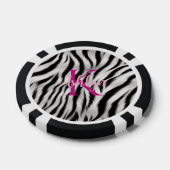 Stilvoll Schwarz-weißes Zebra Animal Pink Monogram Pokerchips (Einzeln)