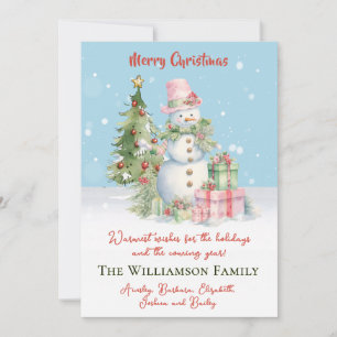 Stilvoll Snowman (Lady) Weihnachtsbaum Wasserfarbe Feiertagskarte
