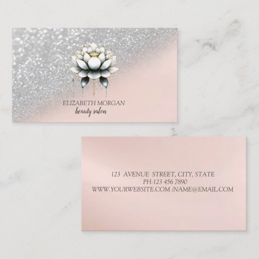 Stilvoll Stilvoller Silberner Glitzer Bokeh Lotus Visitenkarte (Vorne/Hinten)