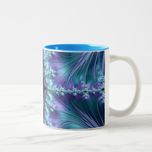 Stilvoll Swirl Geblüht Fraktal Abstraktes Aqua Tic Zweifarbige Tasse (Rechts)