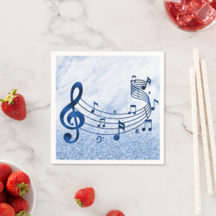 Stilvoll Treble Clef Musical Notes Blue Glitzer Serviette