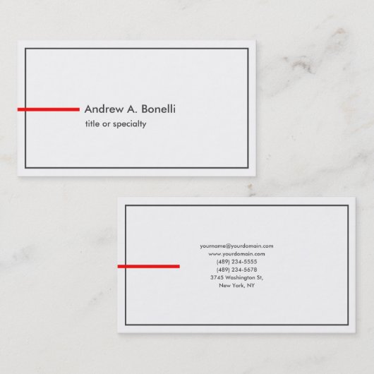 Stilvoll Trendy Schwarz-weiß Red Beruflich Modern Visitenkarte (Vorne/Hinten)