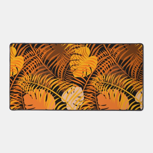 Stilvoll tropisches Leaf Orange Black Botanical Schreibtischunterlage (Vorderseite)