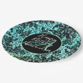 Stilvoll Türkis Dark Moody Floral Geburtstag Pappteller (Schrägansicht)