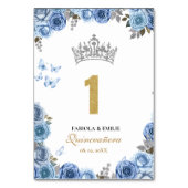 Stilvoll und chic dusty blue und gold quinceanera tischnummer (Vorderseite)