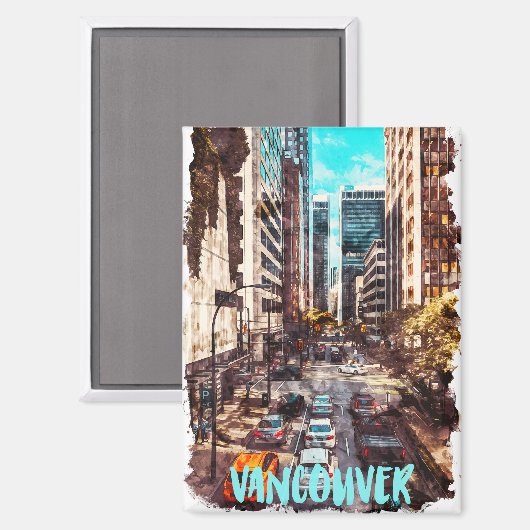 Stilvoll Vancouver Canada Vintage Travel Skyline Magnet (Vorderseite/Rückseite)