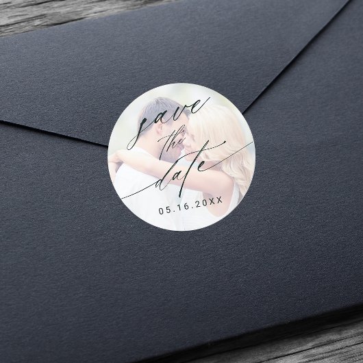 Stilvoll verblasstes Foto Hochzeit Sichern Sie das Runder Aufkleber