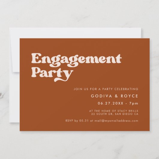 Stilvoll verbrannter orangefarbener Retro-Engageme Einladung (Vorderseite)