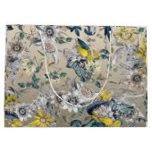 Stilvoll Vintag-gelb-grau-floral Große Geschenktüte (Rückseite)