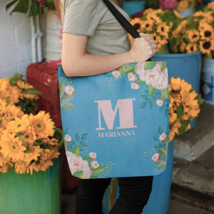 Stilvoll Vintag rosa Rose Monogram Simple Floral Tasche