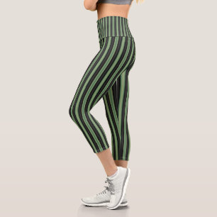 Stilvoll Vintages Olive Sage Green Black 3D gestre Capri Leggings
