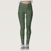 Stilvoll Vintages Olive Sage Green Black 3D gestre Leggings (Vorderseite)