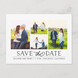 Stilvoll Weiß 4 Foto Save the Date Postkarte