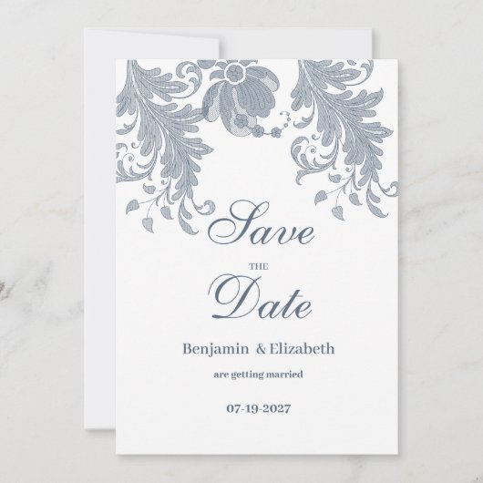 Stilvoll weiß-lila bläulich Save the Date Einladung (Vorderseite)