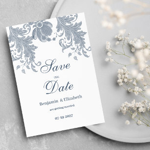 Stilvoll weiß-lila bläulich Save the Date Einladung