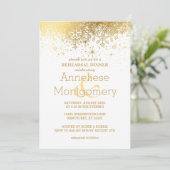 Stilvoll Weiß und Gold Snowflake Probe Dinner Einladung (Stehend Vorderseite)