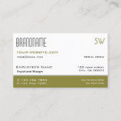 Stilvoll Weiß und Olivengrün mit Monogramm Visitenkarte (Rückseite)