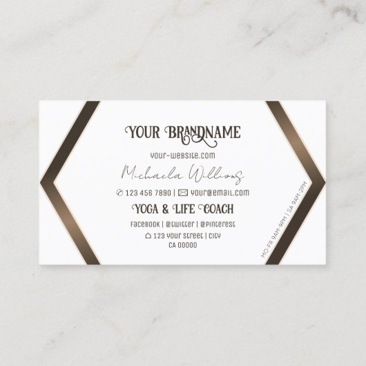 Stilvoll weißer geometrischer Braun-Shimmer mit Lo Visitenkarte (Rückseite)