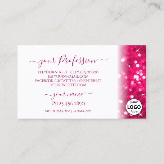 Stilvoll weißer, glänzender Glitzer mit Logo-Chic Visitenkarte (Rückseite)