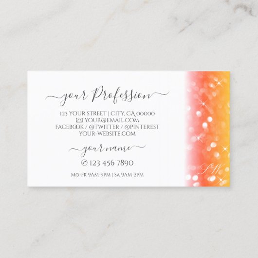 Stilvoll weißer glänzender Glitzer Monogram Visitenkarte (Rückseite)