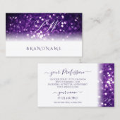 Stilvoll weißer Lila Glitzer Monogram Visitenkarte (Vorne/Hinten)