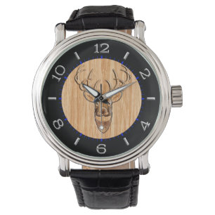 Stilvoll Weißer Schwanz Buck Antlers Light Wood G Armbanduhr