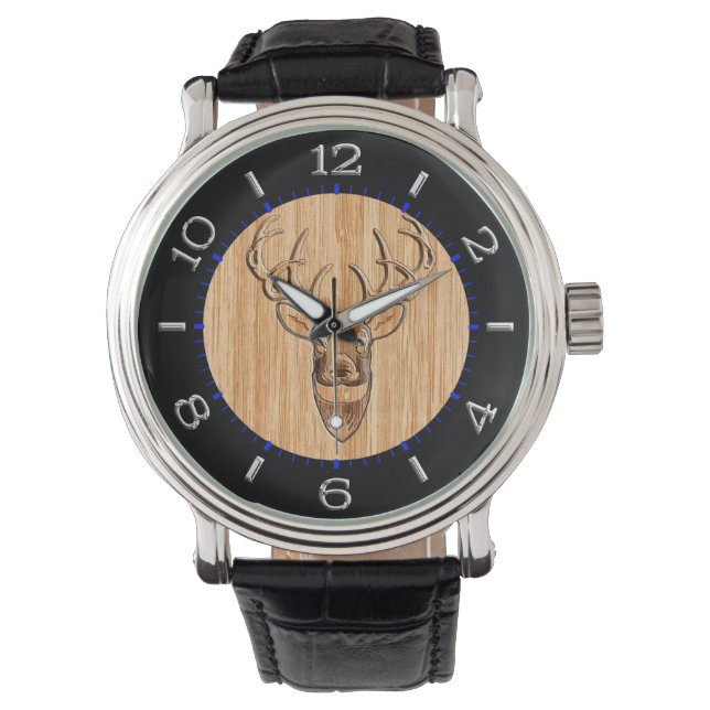 Stilvoll Weißer Schwanz Buck Antlers Light Wood Gr Armbanduhr (Vorderseite)