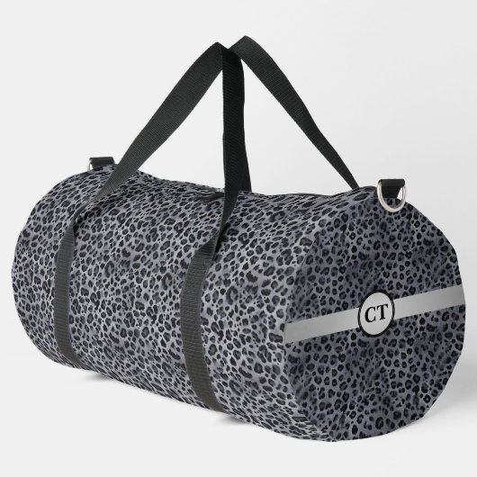 Stilvoll Wild Personalisiert Gray & Black Leopard Duffle Bag (Linke Ecke)