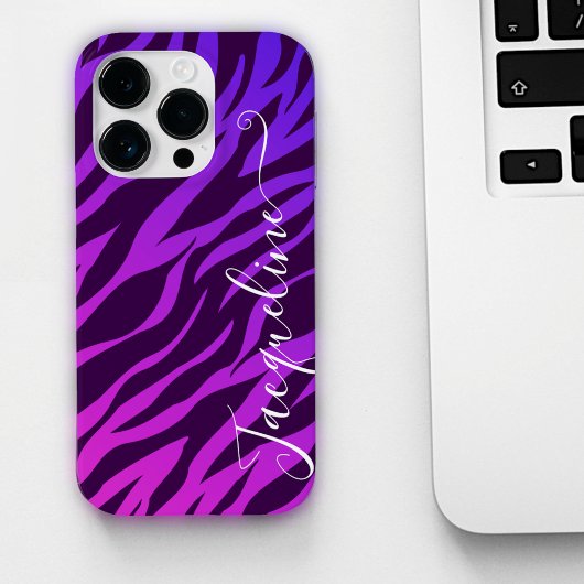 Stilvoll Zebra Print Ombre Lila Kundenname Case-Mate iPhone Hülle